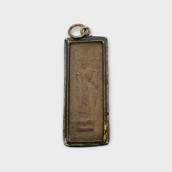 Buddha standing in temple Pendant handmade Tibet rectangular - Picture 1 of 3